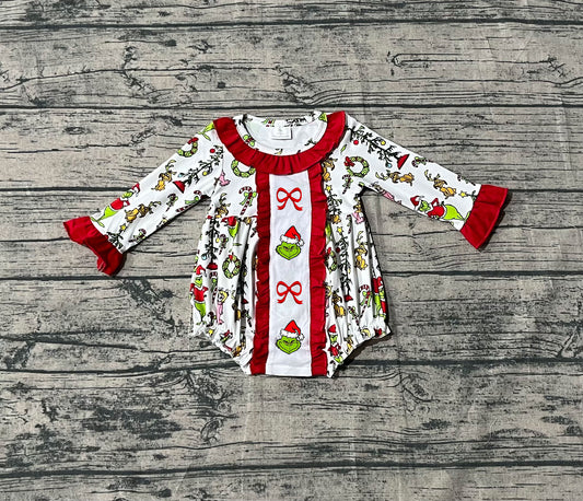 Baby Girls Grin Bows Holly Christmas Ruffle Collar Rompers