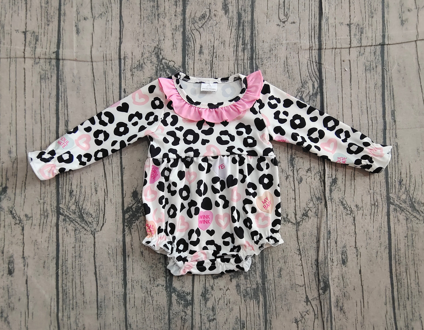 Baby Girls Leopard Hearts Valentine Ruffle Collar Rompers Preorder