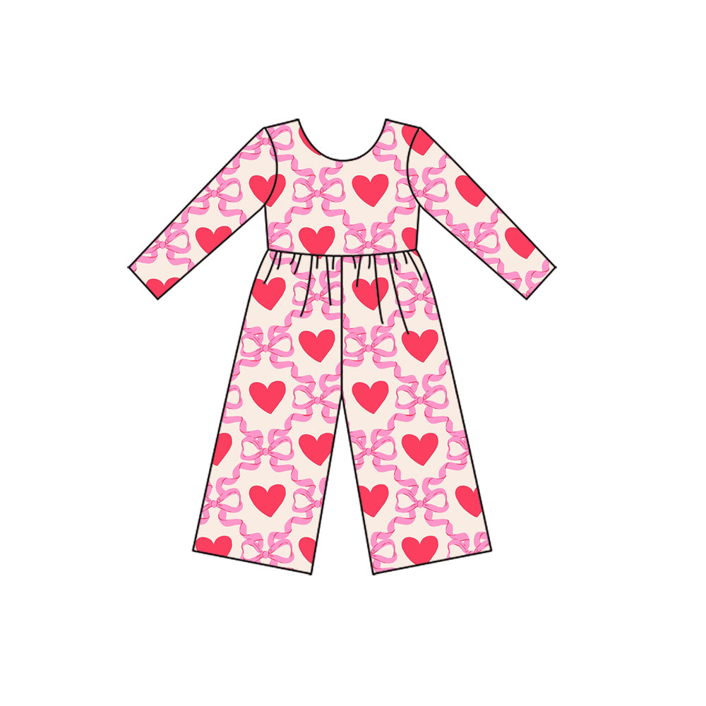 Baby Girls Pink Hearts Bows Checked Pants Valentine Jumpsuits Preorder