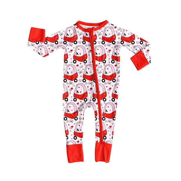 Baby Girls Hearts Golf Trucks Valentine Zipper Footie Rompers Preorder