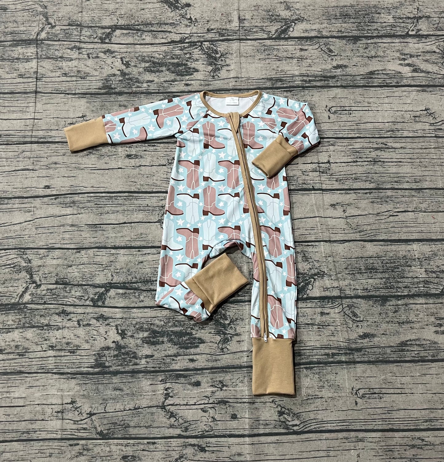 Baby Boys Boots Stars Plaid Western Two Way Zip Convertible Rompers