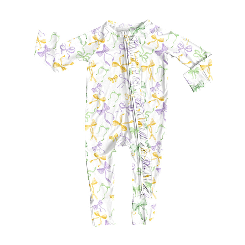 Baby Girls Mardigras Bows Plaid Zipper Rompers Preorder