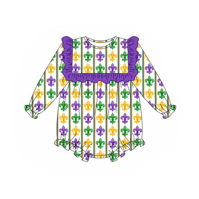 Baby Girls Mardigras Anchors Stripe Ruffle Rompers Preorder
