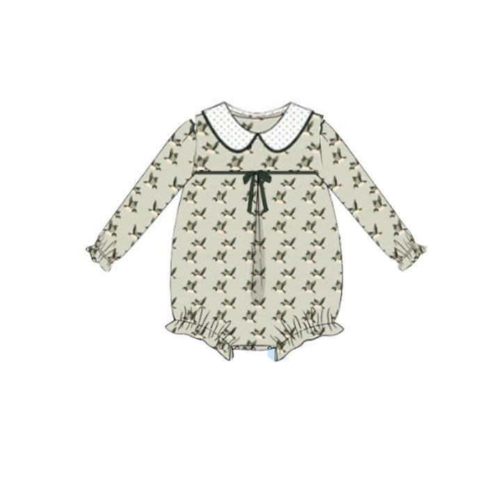 Baby Girls Green Ducks Plaid Ruffle Sleeve Collar Rompers Preorder