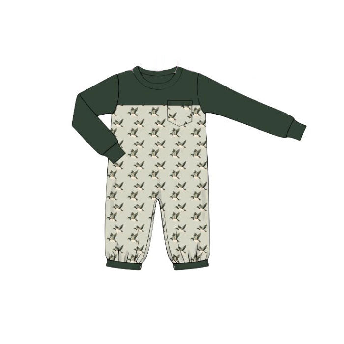 Baby Boys Green Ducks Plaid Pocket Footie Rompers Preorder