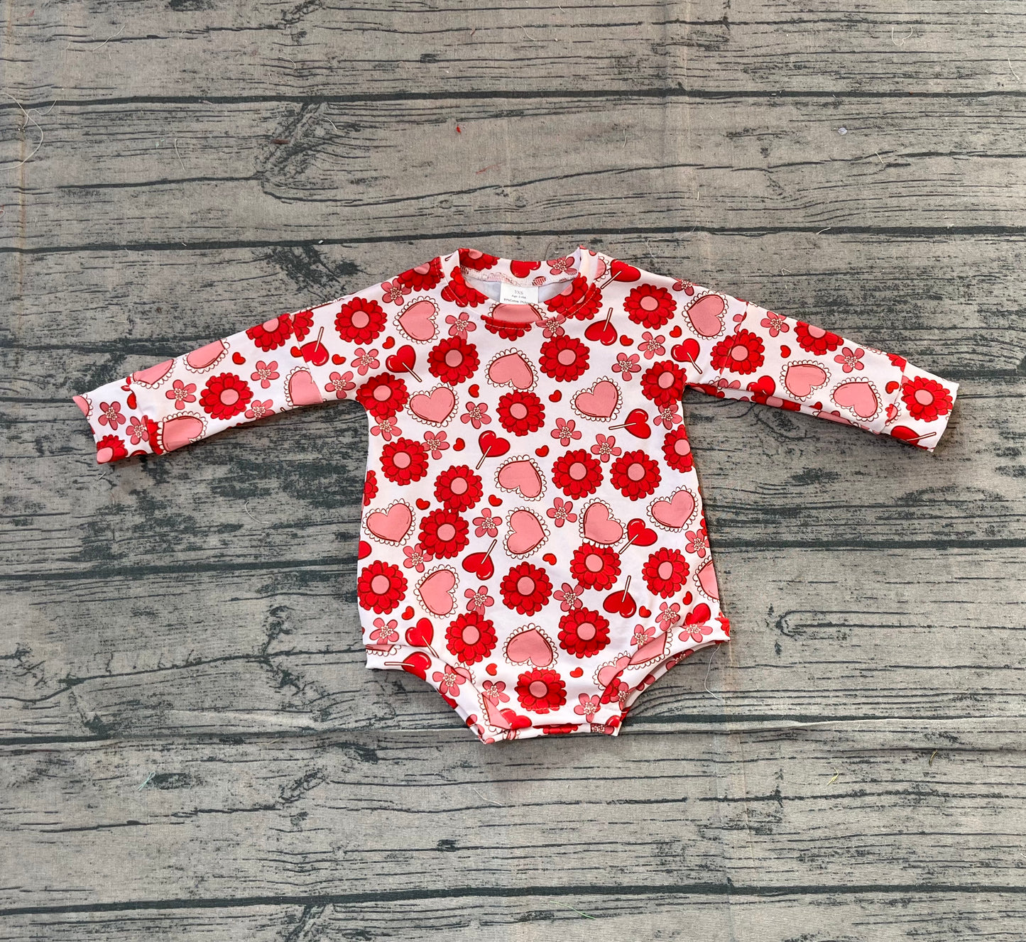 Baby Girls Long Sleeve Red Hearts Flowers Valentines Ruffle Rompers