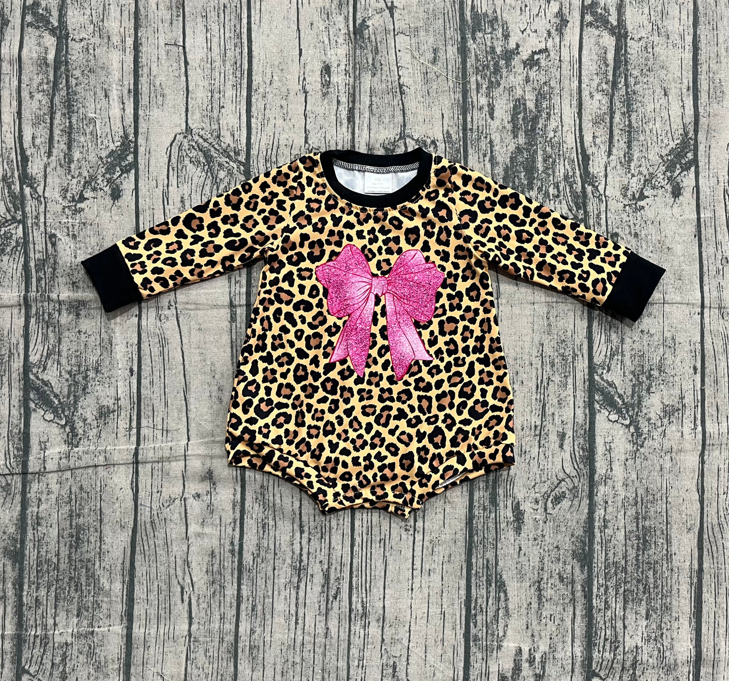 Baby Girls Long Sleeve Leopard Pink Bows Rompers