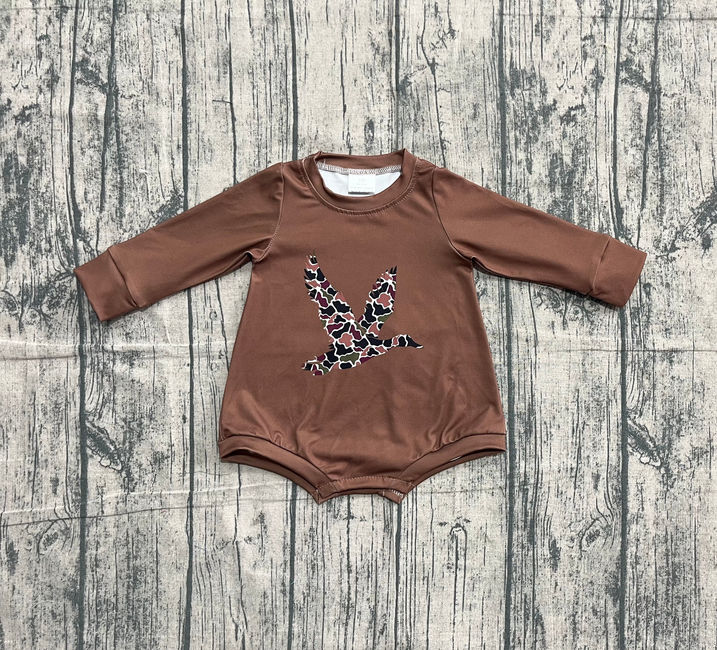 Baby Girls Long Sleeve Southern Brown Camo Ducks Rompers