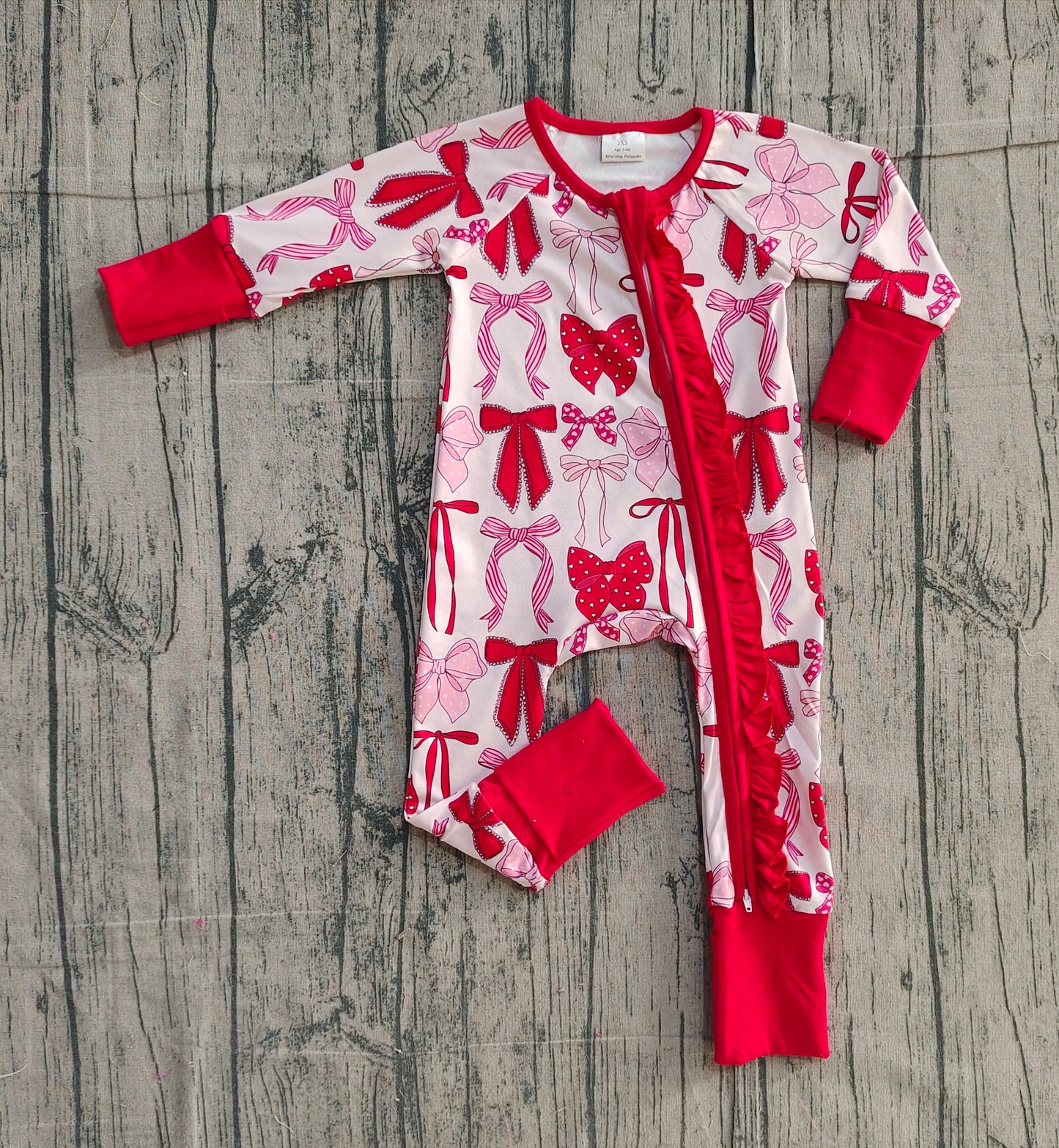 Baby Girls Red Bows Plaid Valentines Two Way Ruffle Zip Convertible Rompers