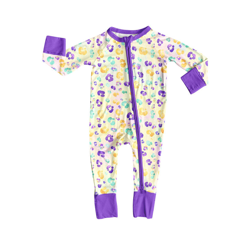 Baby Girls Mardigras Leopard Zipper Footie Rompers Preorder