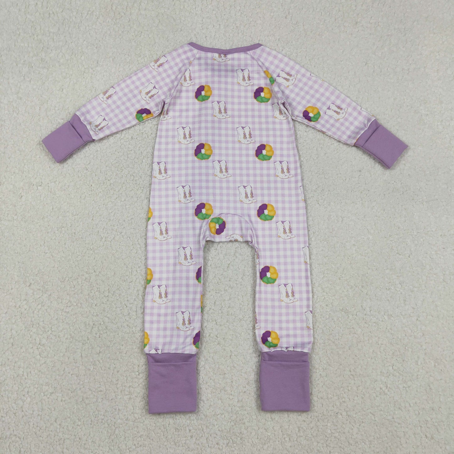 Sibling Baby Boys Girls Mardigras Donuts Boot Checked Dress Pocket Short Clothes Set Ruffle Zip Romper