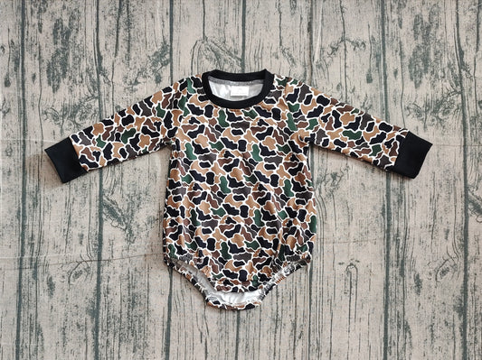 Baby Boys Dark Brown Camo Long Sleeve Southern Rompers