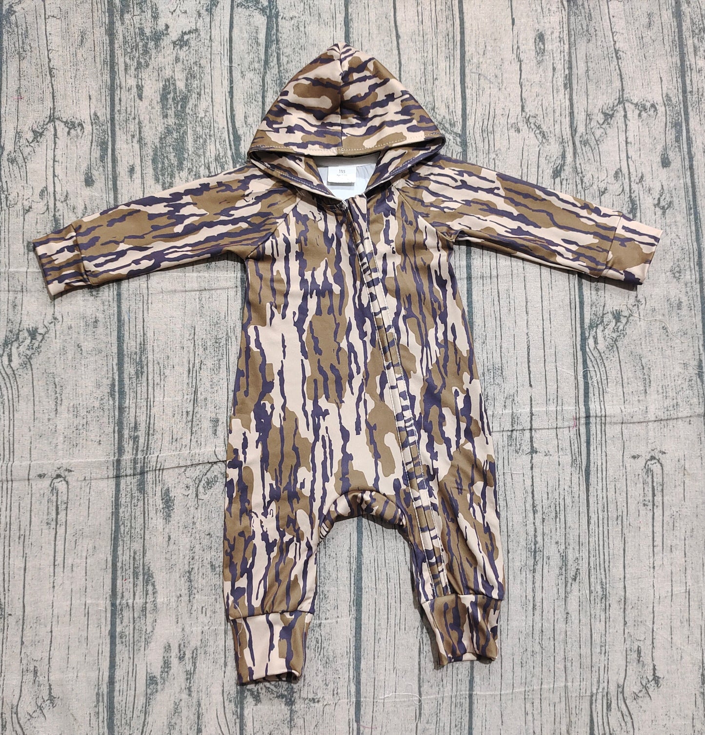 Baby Boys Southern Olive Camo Hoodie Two Way Zip Convertible Rompers