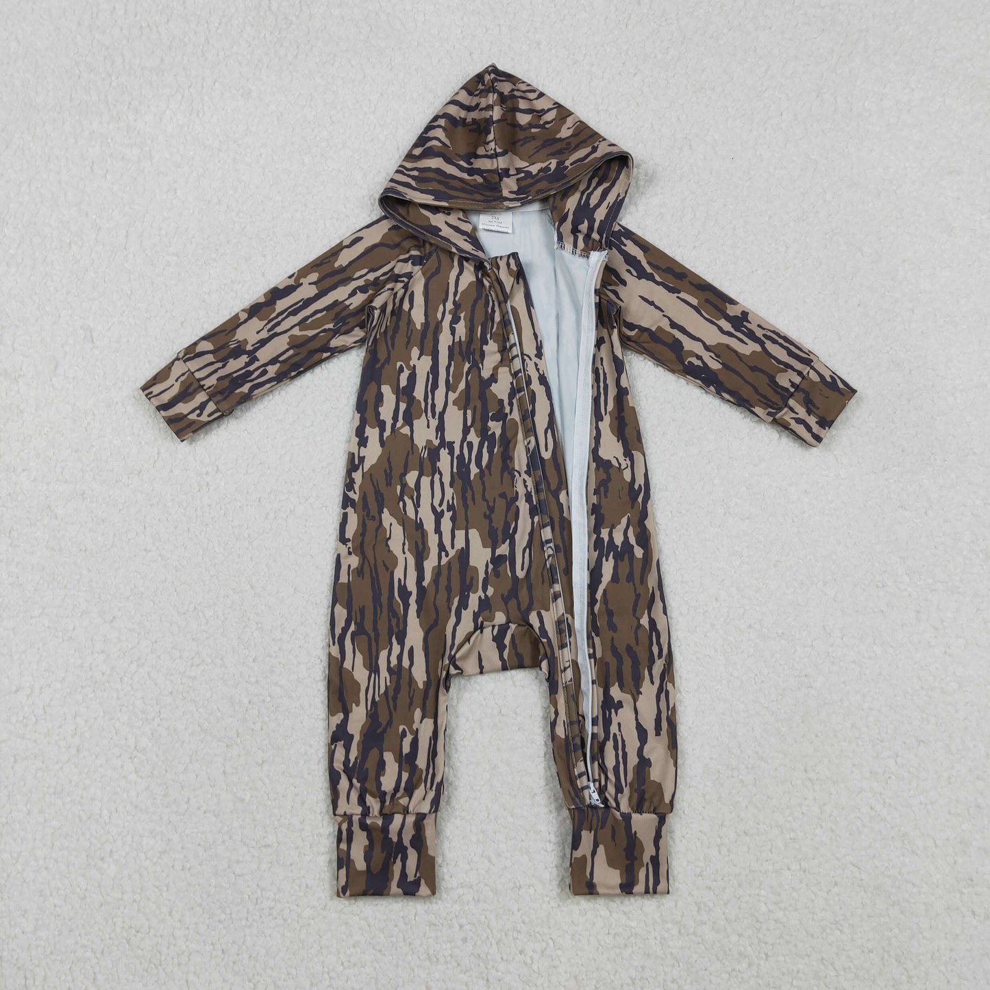 Sibling Baby Boys Southern Hunting Camo Button Two Way Zip Convertible Hoodie Rompers