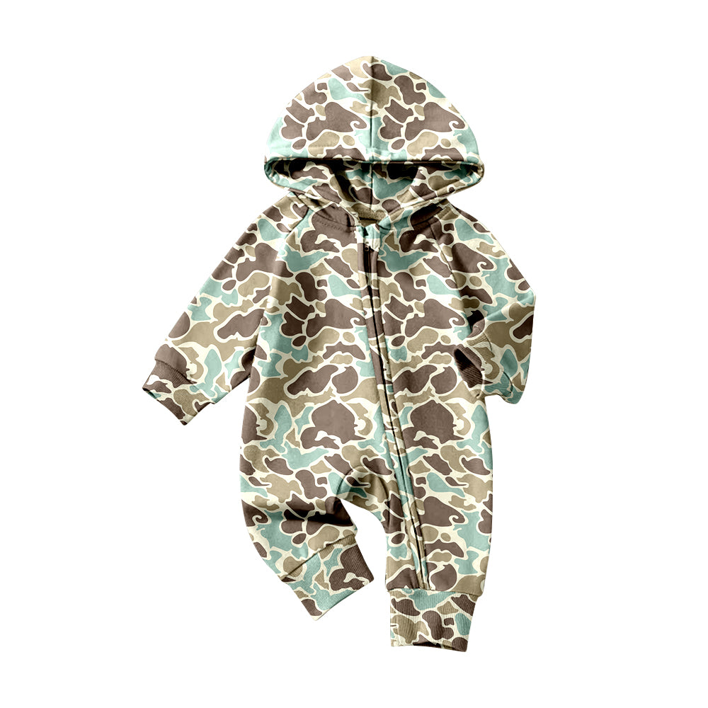 Baby Boys Green Camo Zipper Hoodie Southern Rompers Preorder