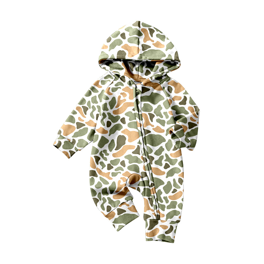 Baby Boys Green Orange Camo Zipper Hoodie Southern Rompers Preorder