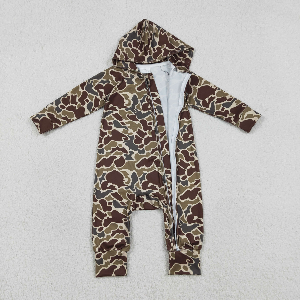 Sibling Baby Boys Southern Hunting Camo Button Two Way Zip Convertible Hoodie Rompers