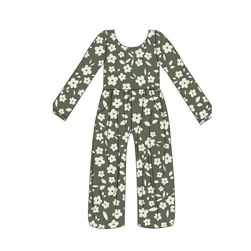 Baby Girls Small Flowers Plaid Pockets Pants Jumpsuits Preorder