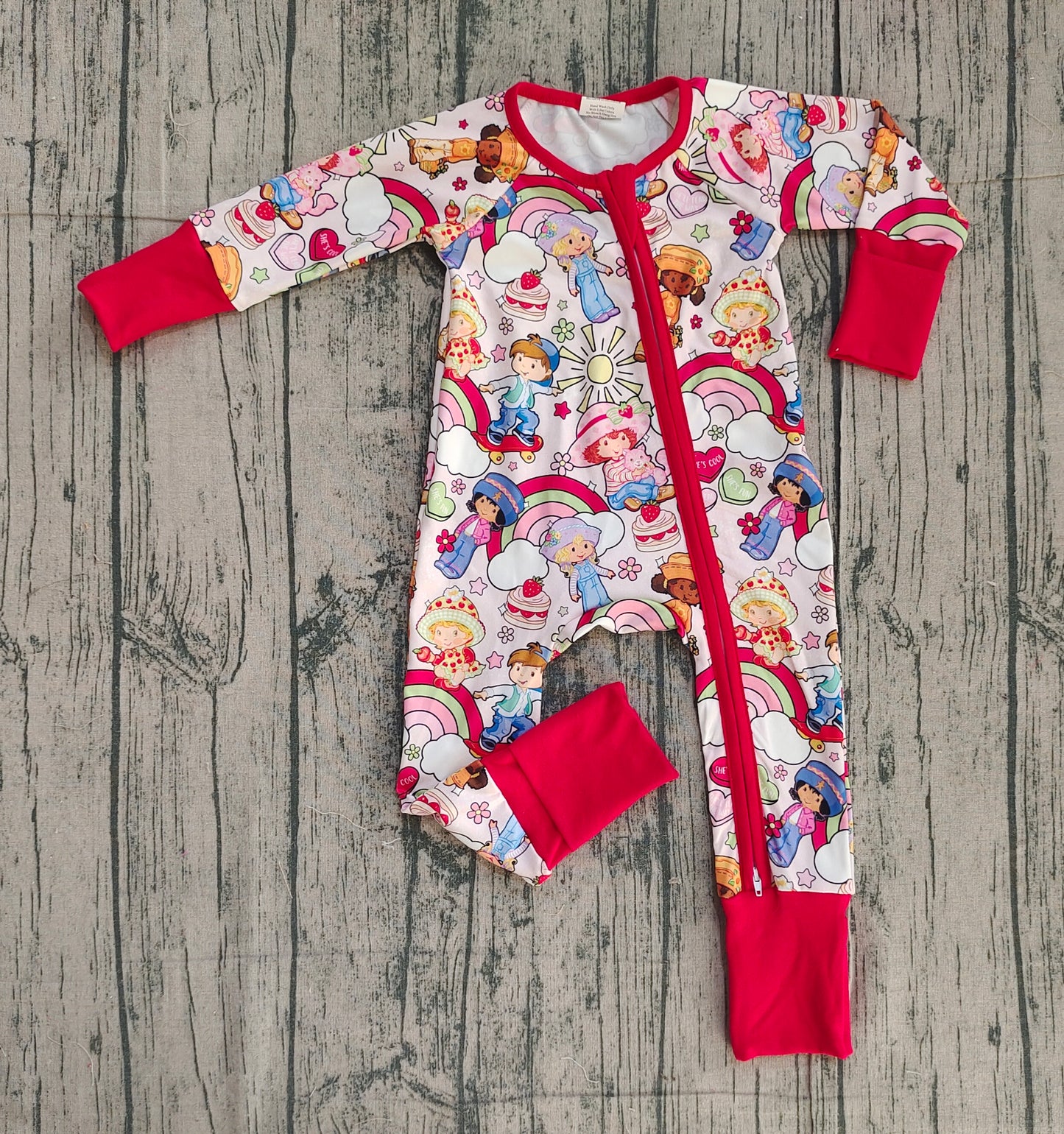 Baby Strawberry Girls Flowers Two Way Zip Convertible Rompers