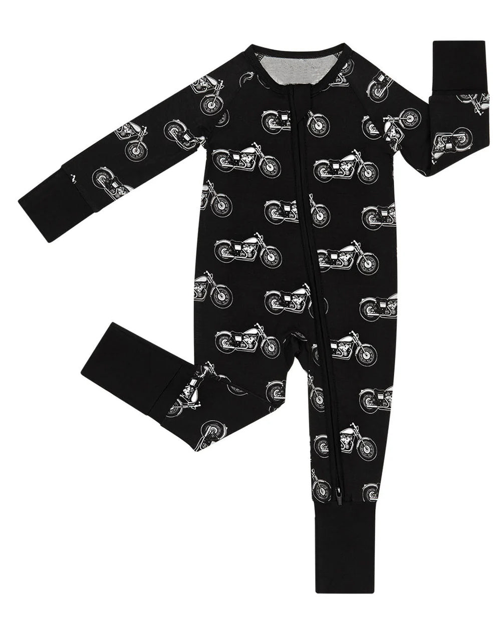 Baby Boys Black Motor Cars Flags Zipper Footie Rompers Preorder