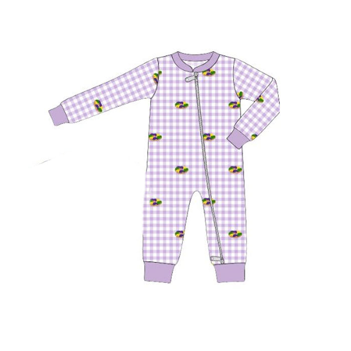 Baby Boys Mardigras Donuts Checked Zipper Footie Rompers Preorder