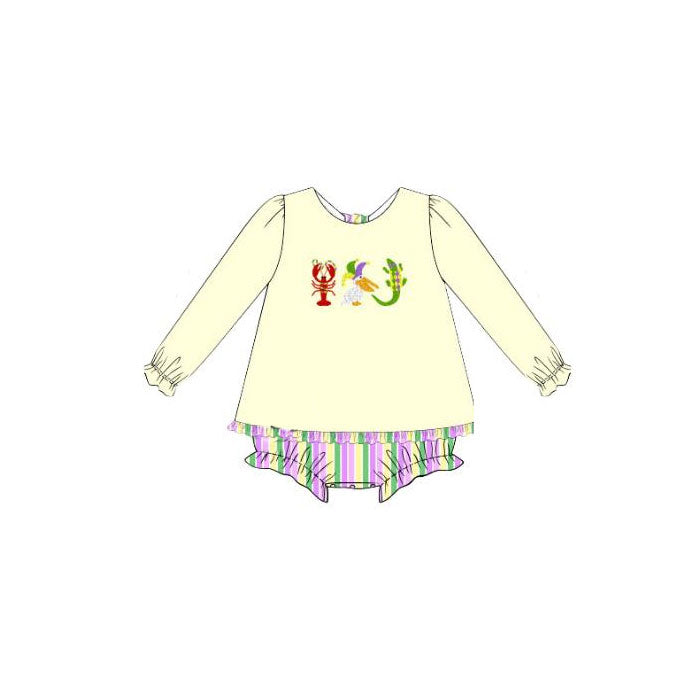 Baby Girls Mardigras Crayfish Crocodiles Tunic Bummies Ruffle Rompers Preorder