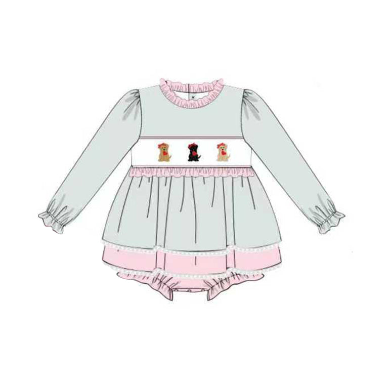 Baby Girls Dogs Hearts Tunic Bummies Valentine Ruffle Rompers Preorder
