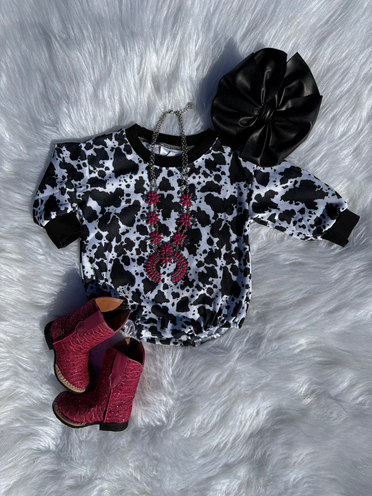 Baby Kids Long Sleeve Cow Print Western Rompers Preorder
