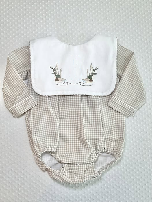 Baby Boys Long Sleeve Ducks Checked Rompers Preorder