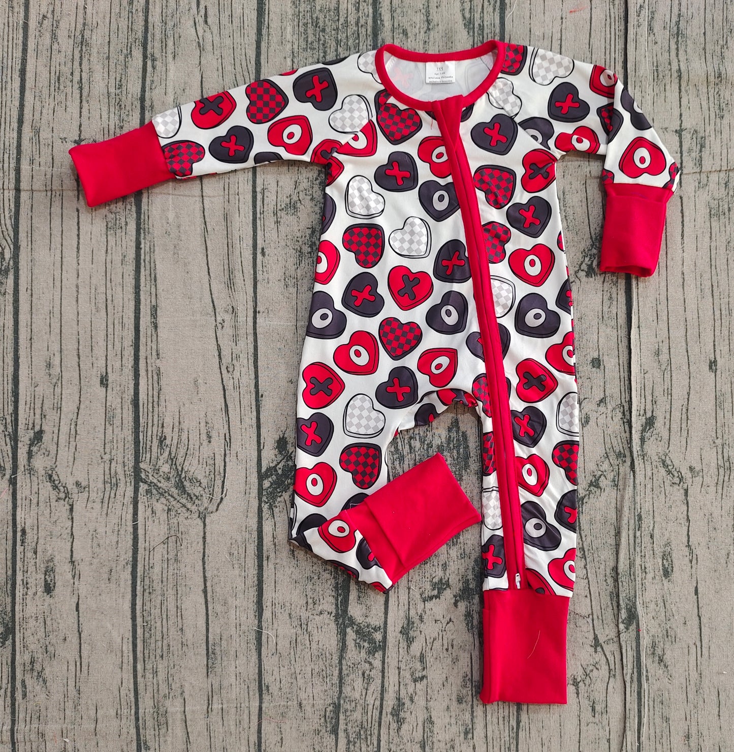 Baby Girls Hearts XOXO Valentines Two Way Zip Convertible Rompers