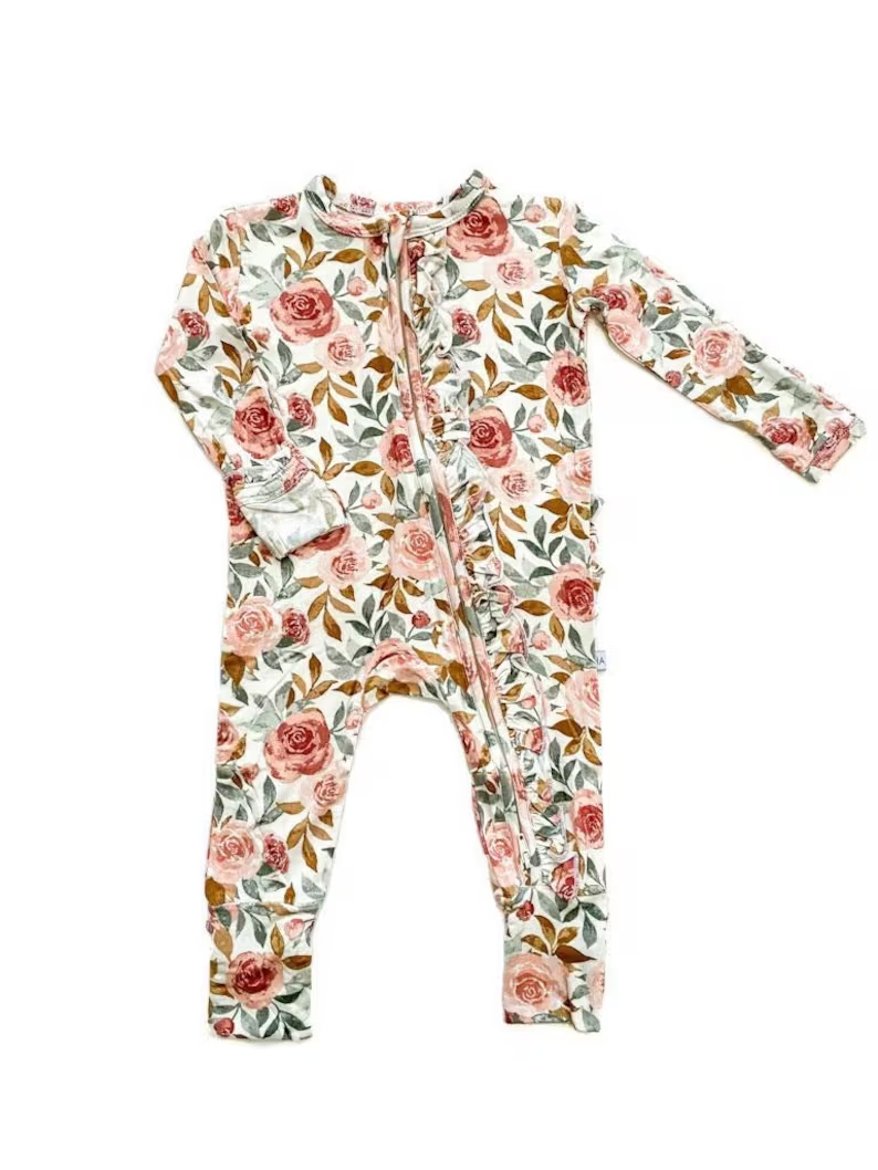 Baby Girls Pink Flowers Two Way Zip Convertible Rompers Preorder