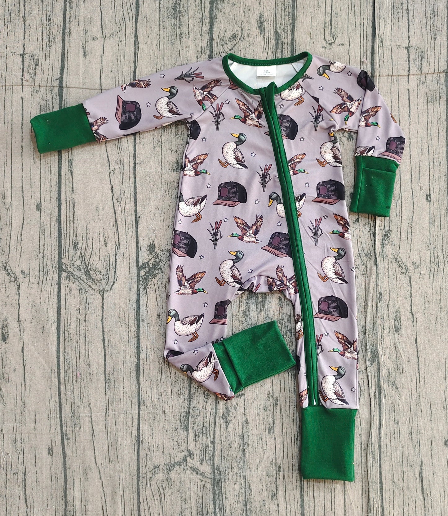 Baby Boys Camo Hats Ducks Hunting Two Way Zip Convertible Rompers