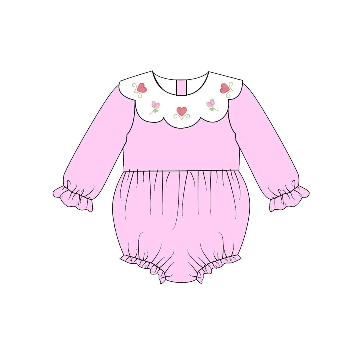 Baby Girls Pink Hearts Flowers Long Sleeve Valentine Ruffle Rompers Preorder