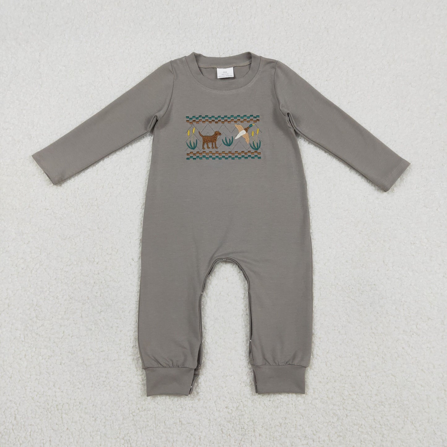 Embroidery Dog Ducks Baby Boys Hunting Rompers