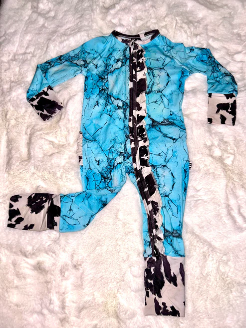 Baby Girls Western Turquoises Two Way Ruffle Zip Convertible Rompers Preorder