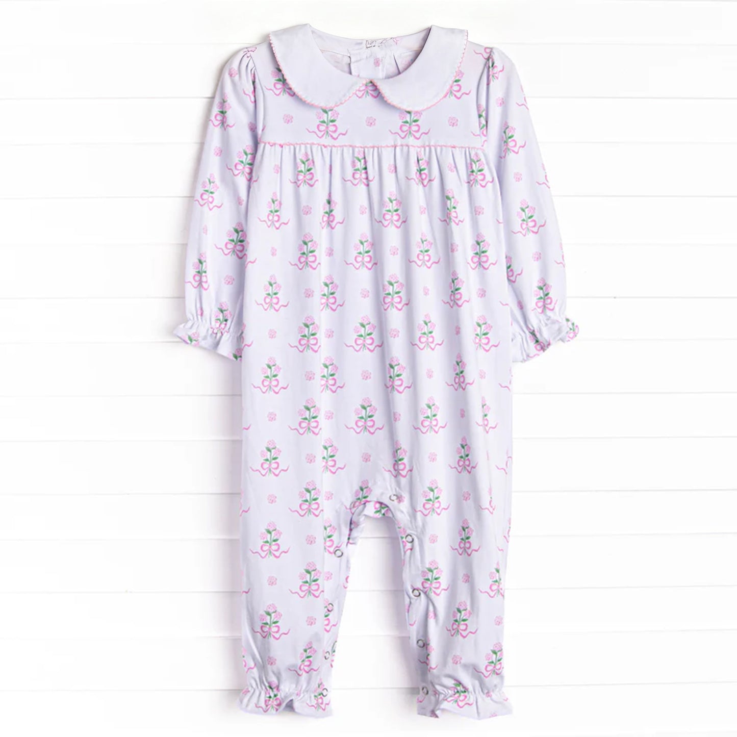Baby Girls Bows Flowers Collar Ruffle Rompers Footie Preorder