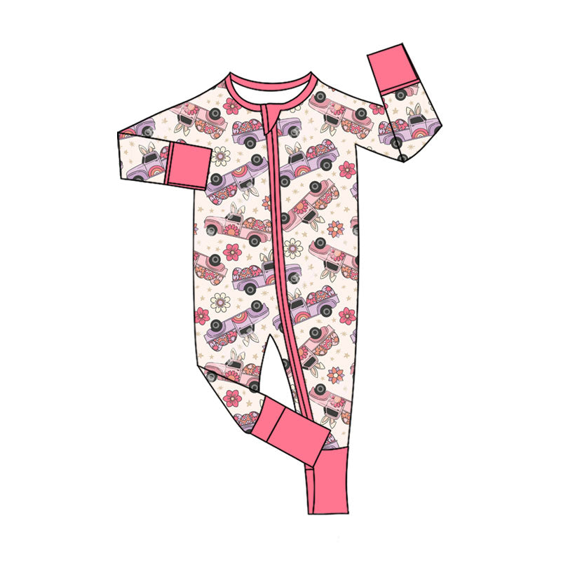 Baby Girls Flowers Eggs Trucks Easter Two Way Zip Convertible Rompers Preorder