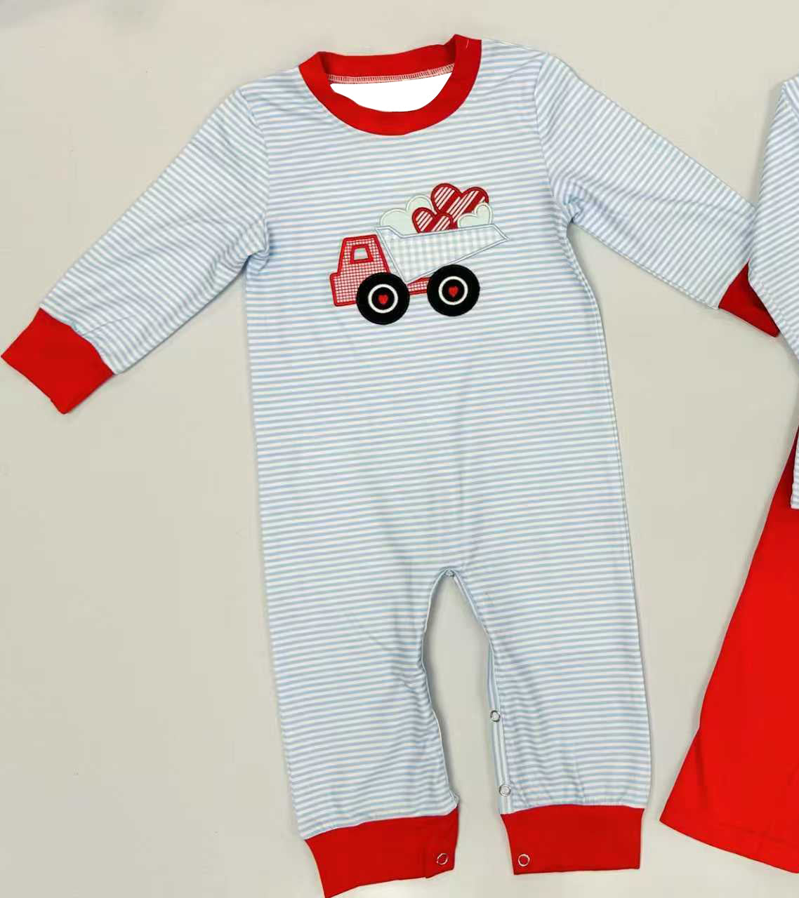 Baby Boys Hearts Truck Stripe Valentines Footie Rompers Preorder