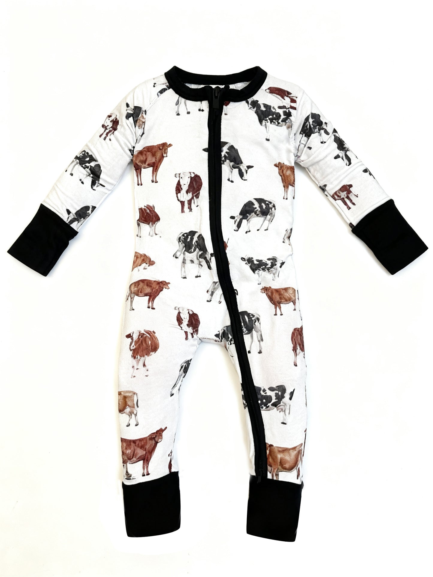 Baby Boys Western Cows Two Way Zip Convertible Rompers Preorder