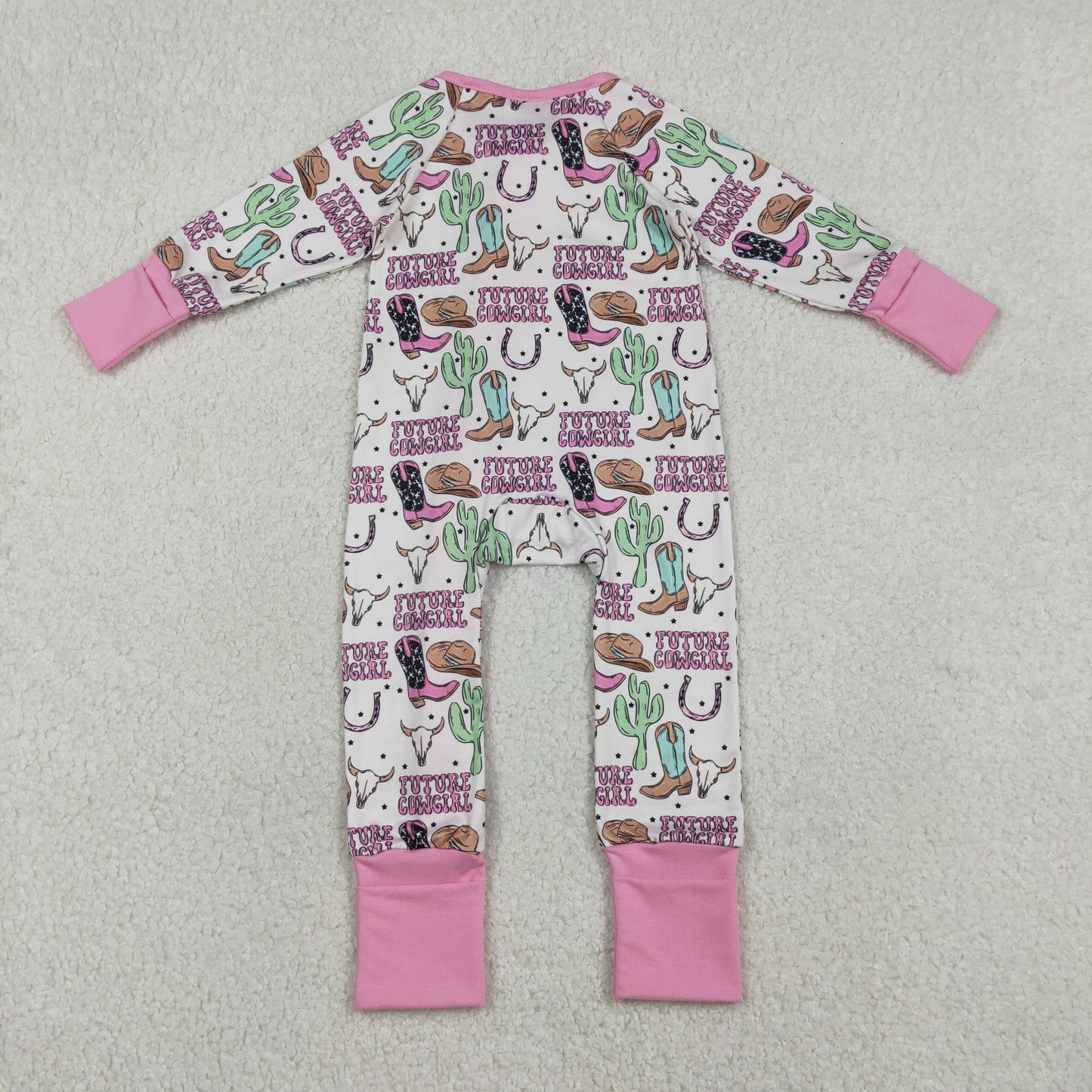 USA Shop Baby Girls Bull Skulls Cactus Hats Boots Western Two Way Zip Convertible Rompers