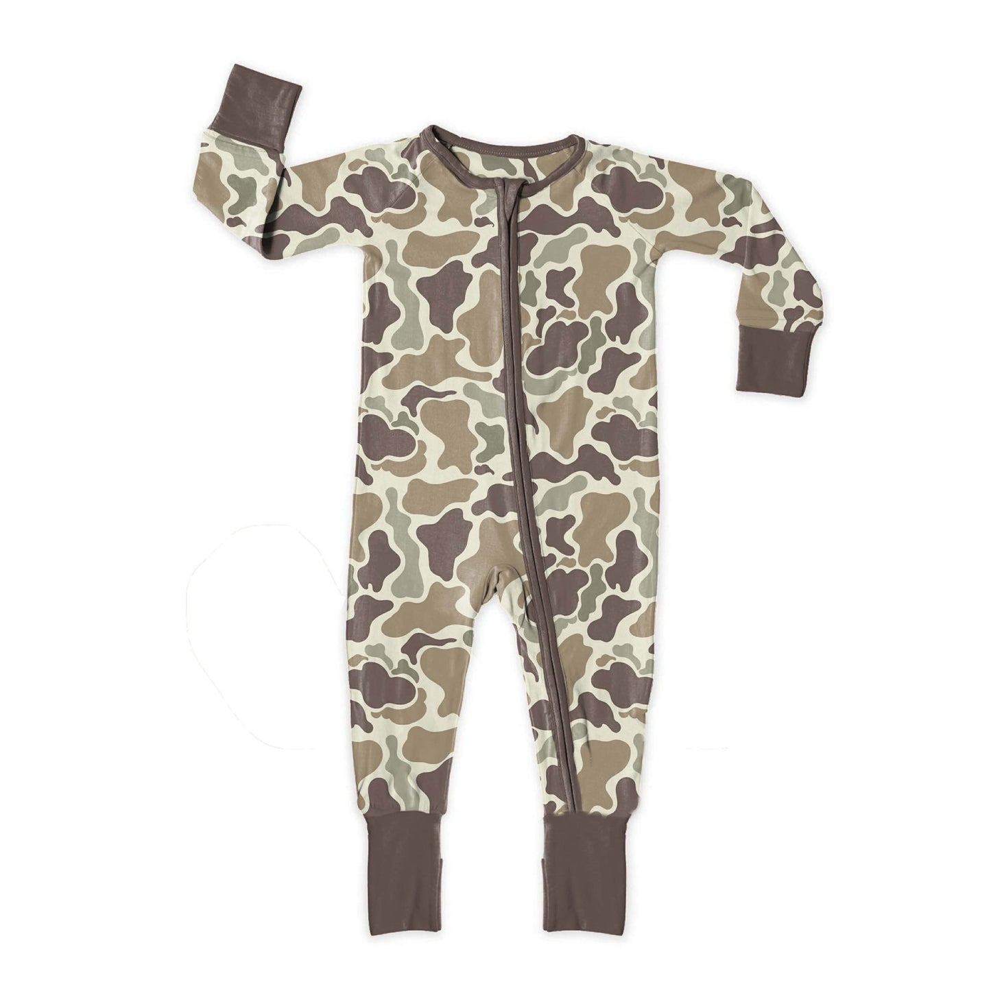 Baby Boys Khaki Camo Southern Two Way Zip Convertible Rompers Preorder