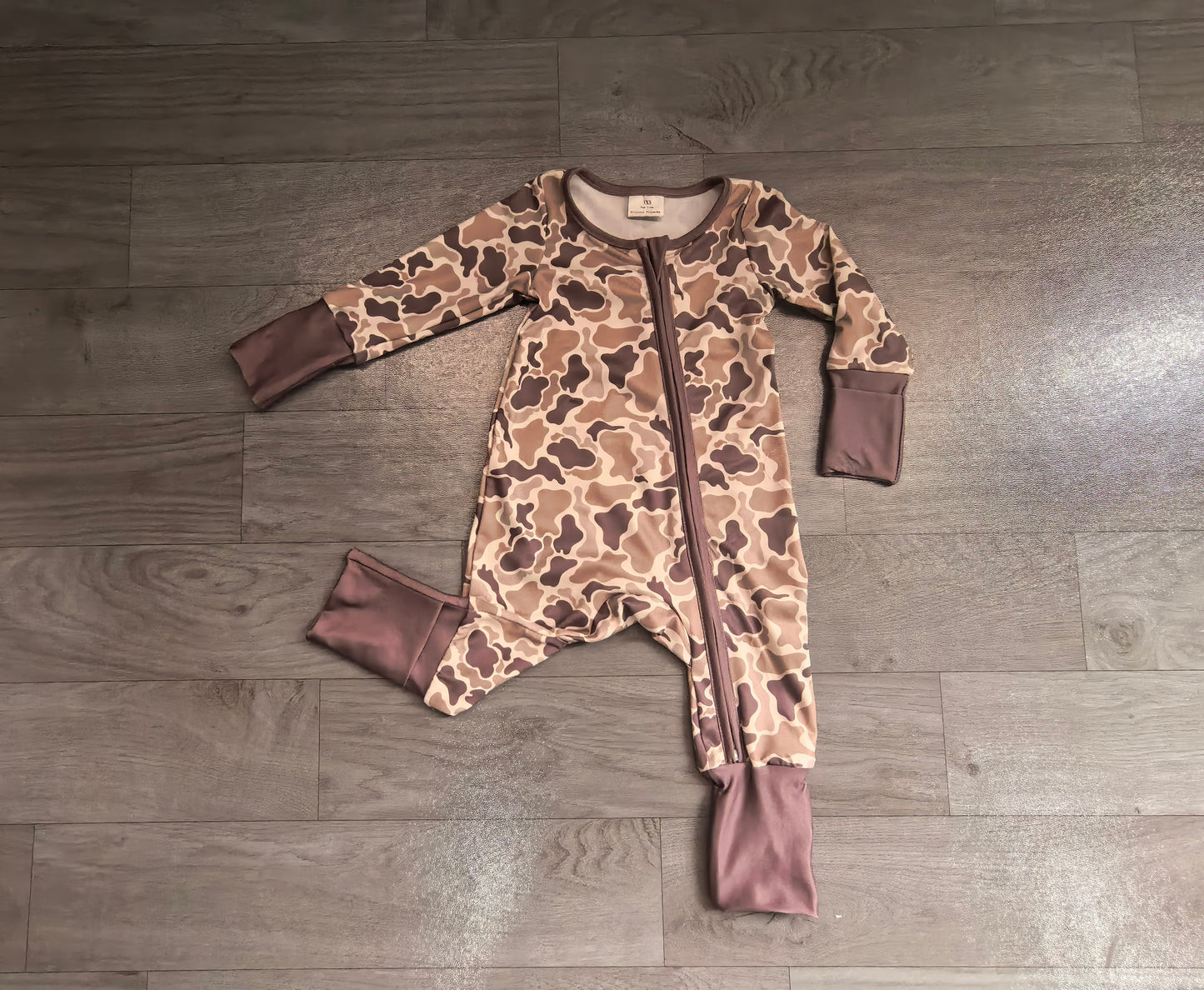 Baby Boys Khaki Camo Southern Two Way Zip Convertible Rompers Preorder