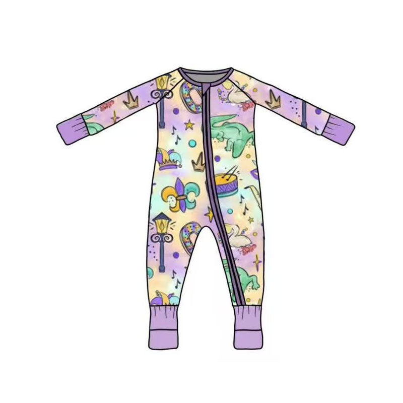 Baby Boys Mardigras Anchors Two Way Zip Convertible Rompers Preorder