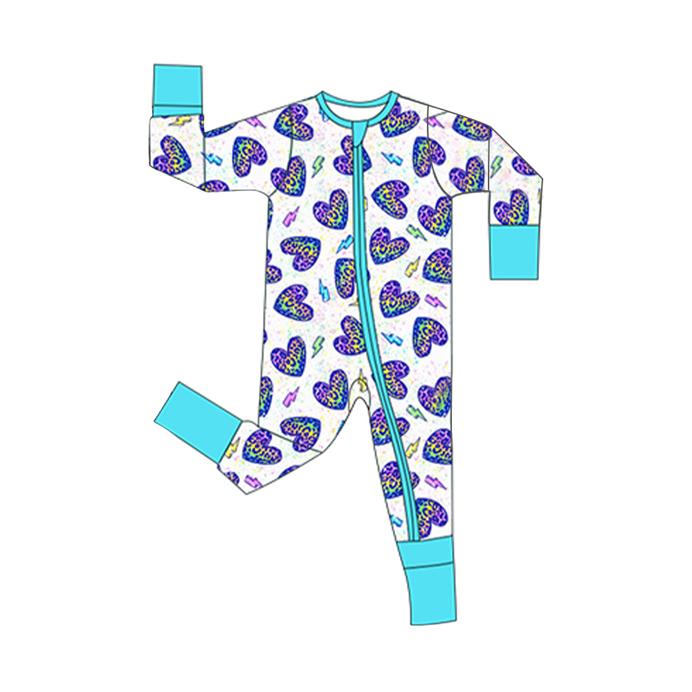 Baby Boys Leopard Hearts Lightnings Valentines Two Way Zip Convertible Rompers Preorder