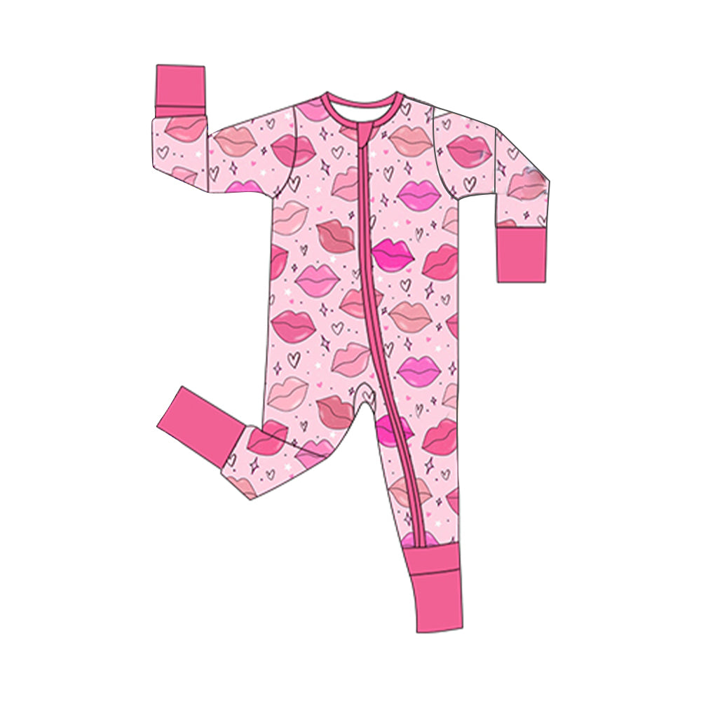 Baby Girls Hearts Mouths Stars Valentines Two Way Zip Convertible Rompers Preorder