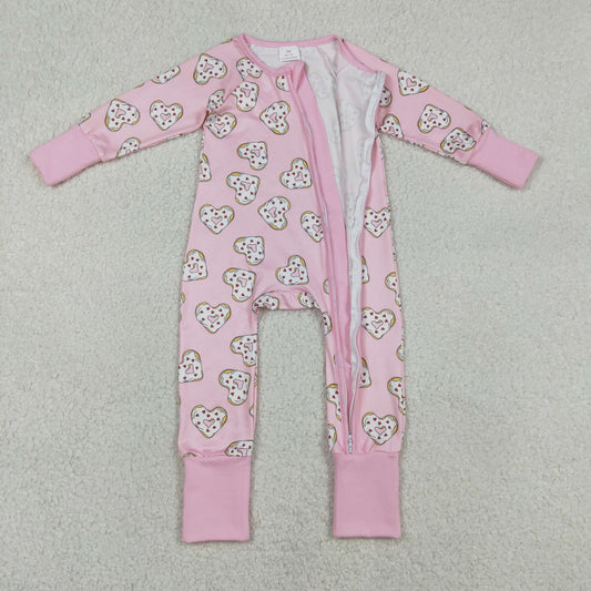 Baby Girls Donuts Hearts Valentines Two Way Zip Convertible Rompers