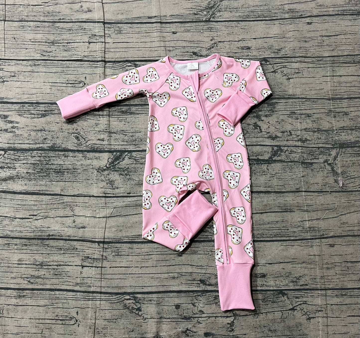 Baby Girls Donuts Hearts Valentines Two Way Zip Convertible Rompers