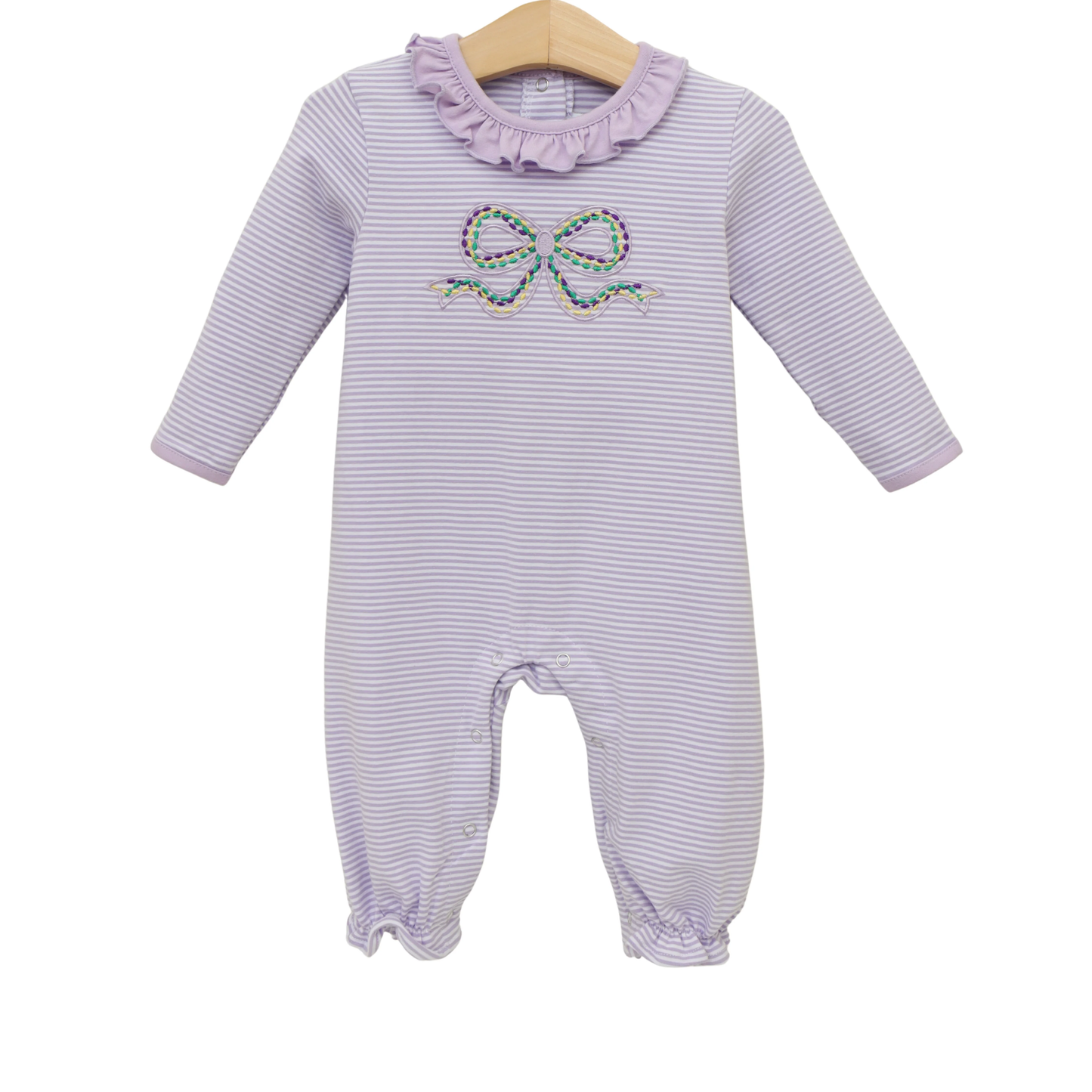 Baby Girls Mardigras Bows Stripe Collar Ruffle Footie Rompers Preorder