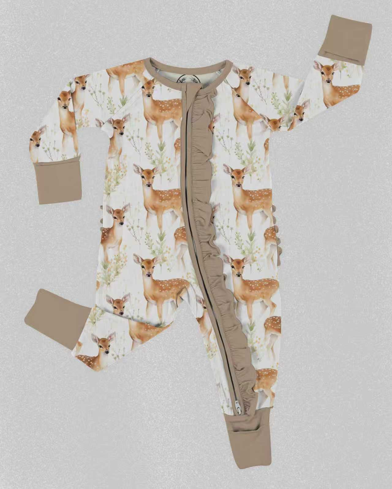 Baby Boys Deer Hunting Two Way Ruffle Zipper Convertible Rompers Preorder