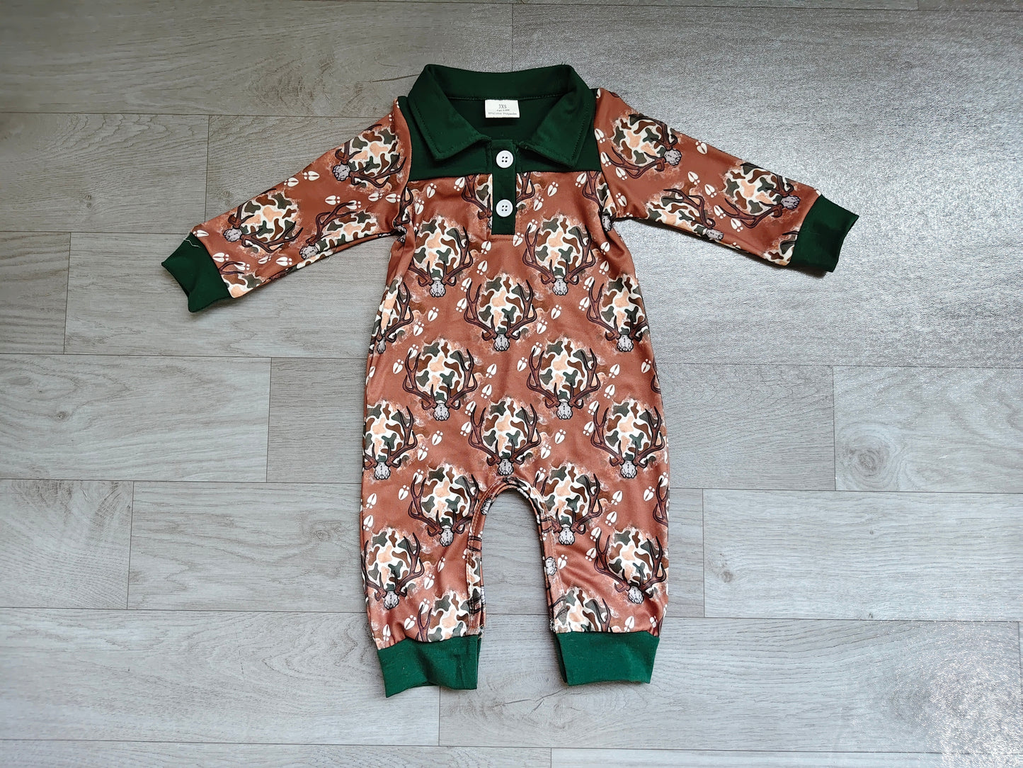 Baby Boys Long Sleeve Camo Deer Button Hunting Pant Rompers